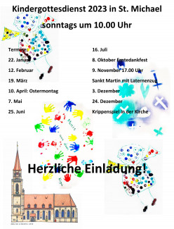 Plakat mit den Kindergottesdiensten 2023 in St. Michael, Fürth